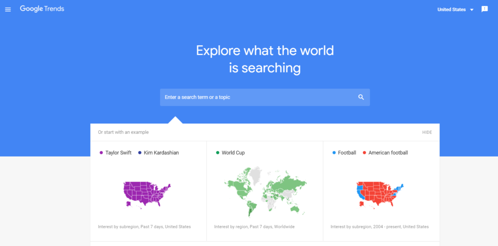 The Google Trends home screen