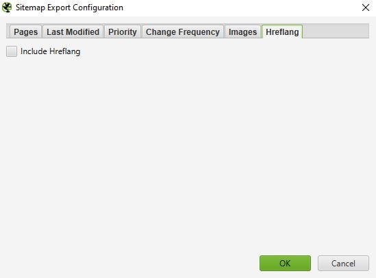 Screaming Frog XML sitemap export configuration hreflang tab